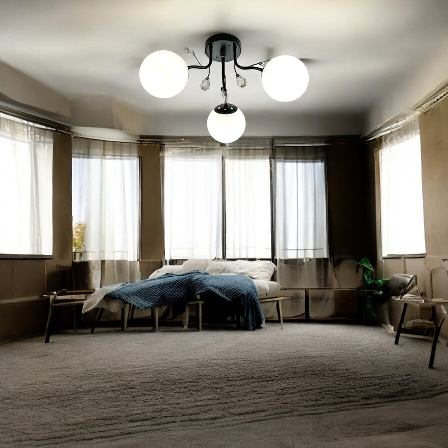 Lustra Abajur Mat Aplicata 3xE27 Black Glamour