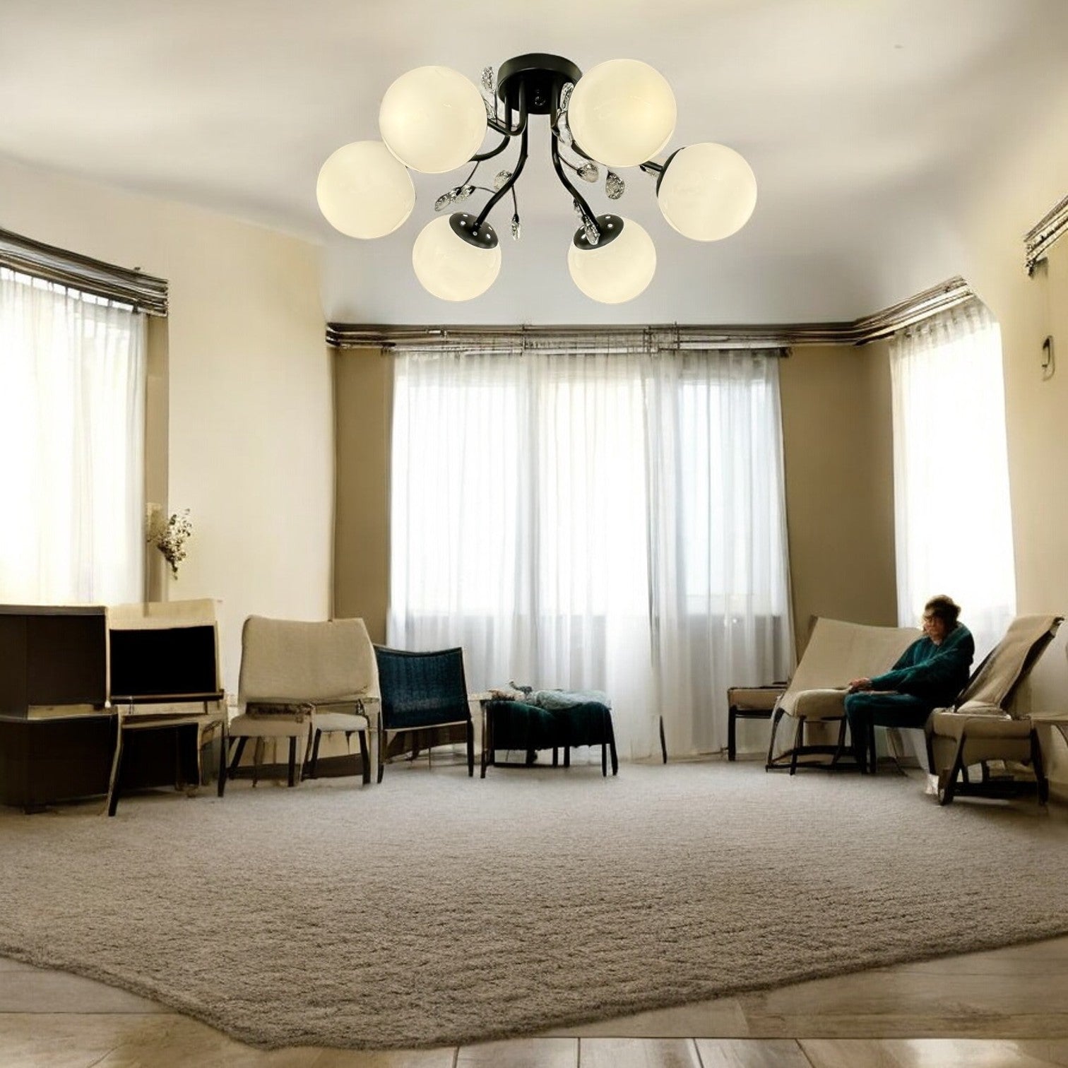 Lustra Abajur Mat Aplicata 6xE27 Black Glamour