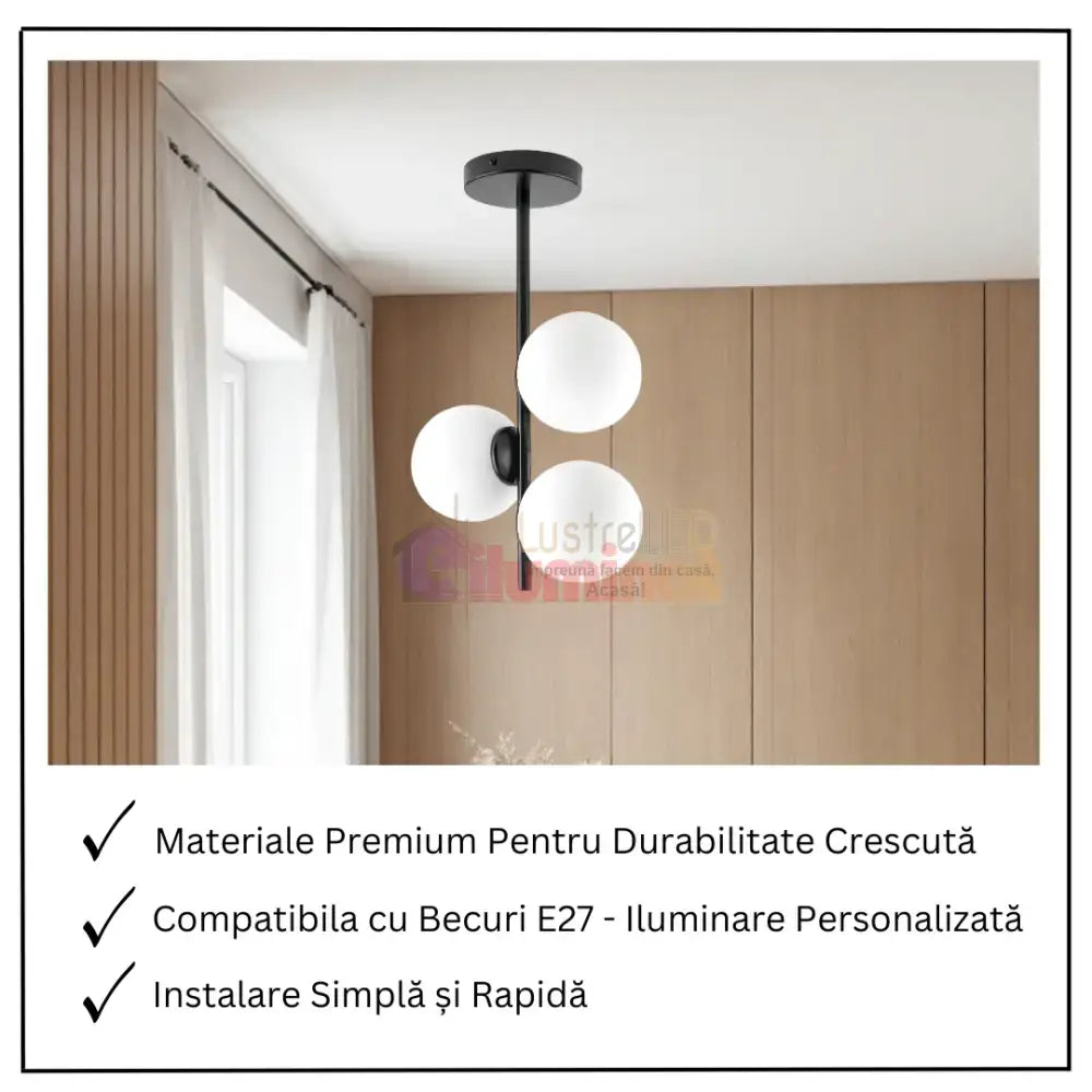 Lustra Abajur 3xE27 MAT BLACK - 8867-3 lustreled.ro