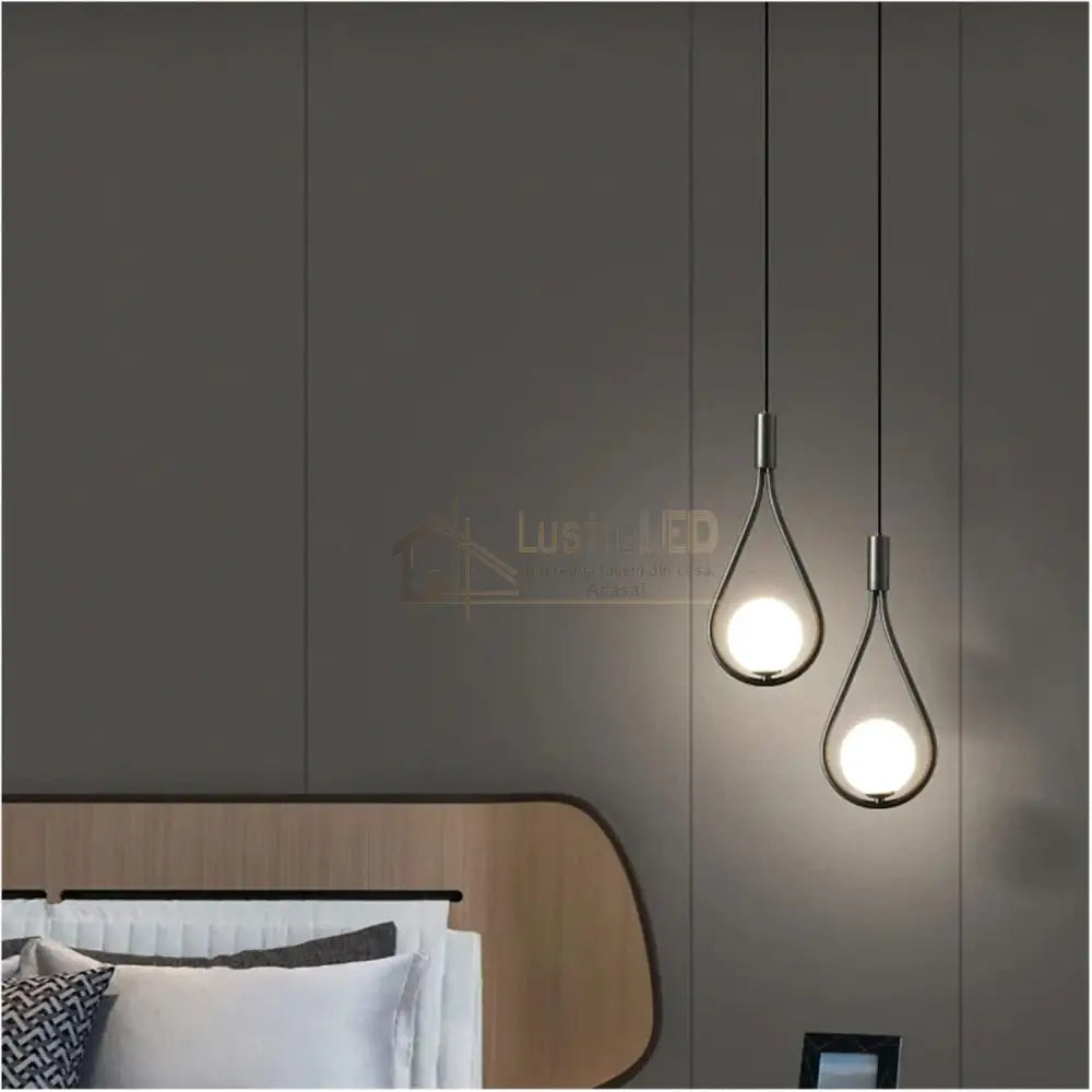 Lustra Abajur Mat Black Tears 2xE14 lustreled.ro