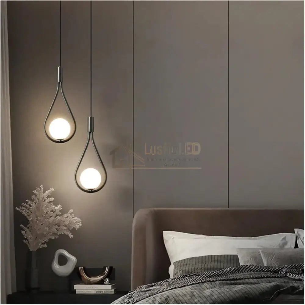 Lustra Abajur Mat Black Tears 2xE14 lustreled.ro