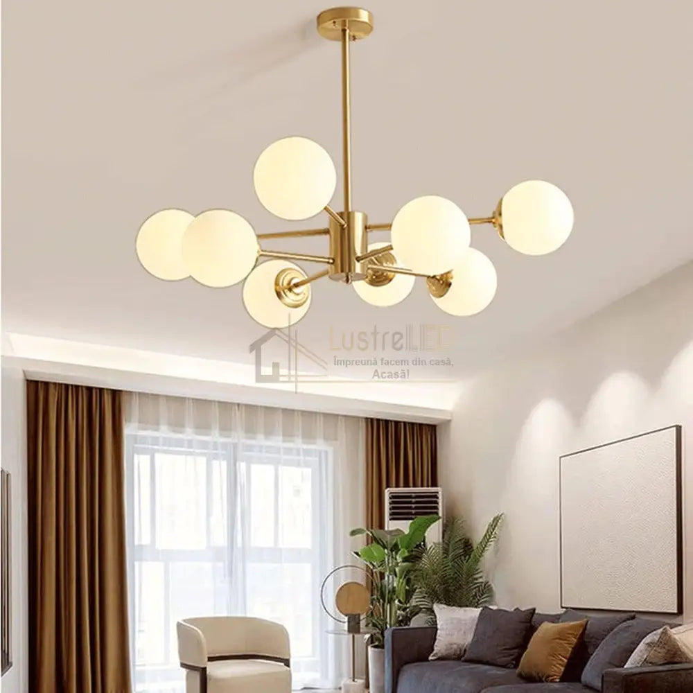 Lustra Abajur Mat Gold 8Xe27 Dx103-4 + 4 Gd Chandeliers