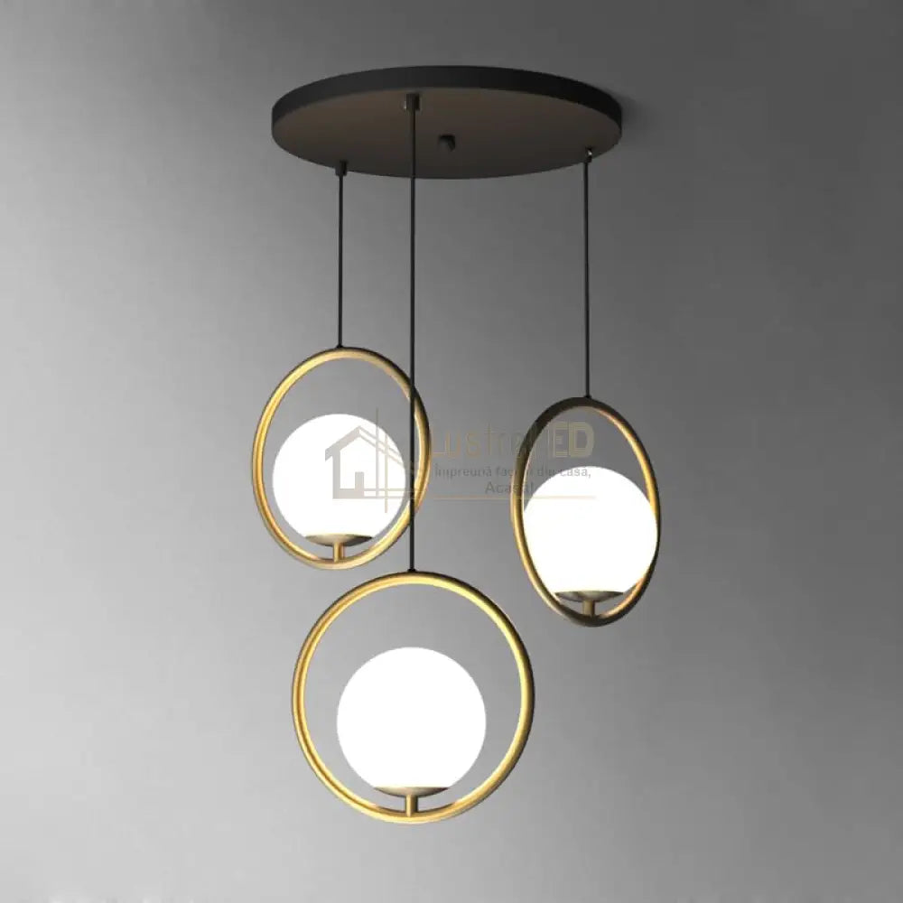 Lustra Abajur Mat Gold Full Moon 3xE27 lustreled.ro