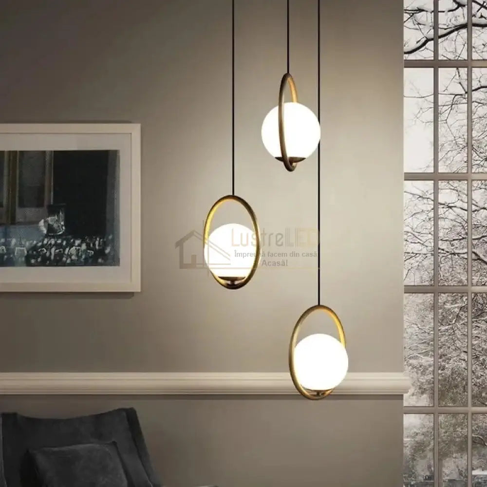 Lustra Abajur Mat Gold Full Moon 3xE27 lustreled.ro