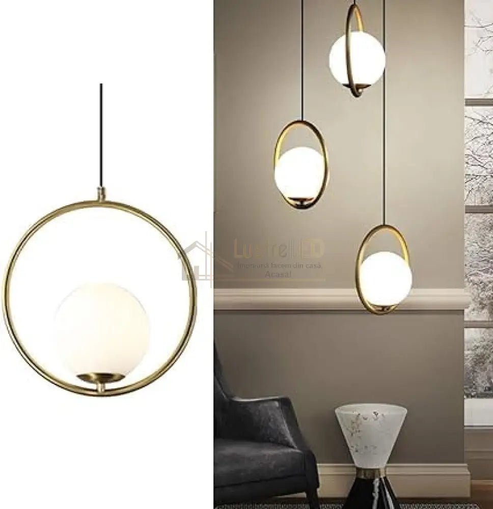 Lustra Abajur Mat Gold Full Moon 3xE27 lustreled.ro