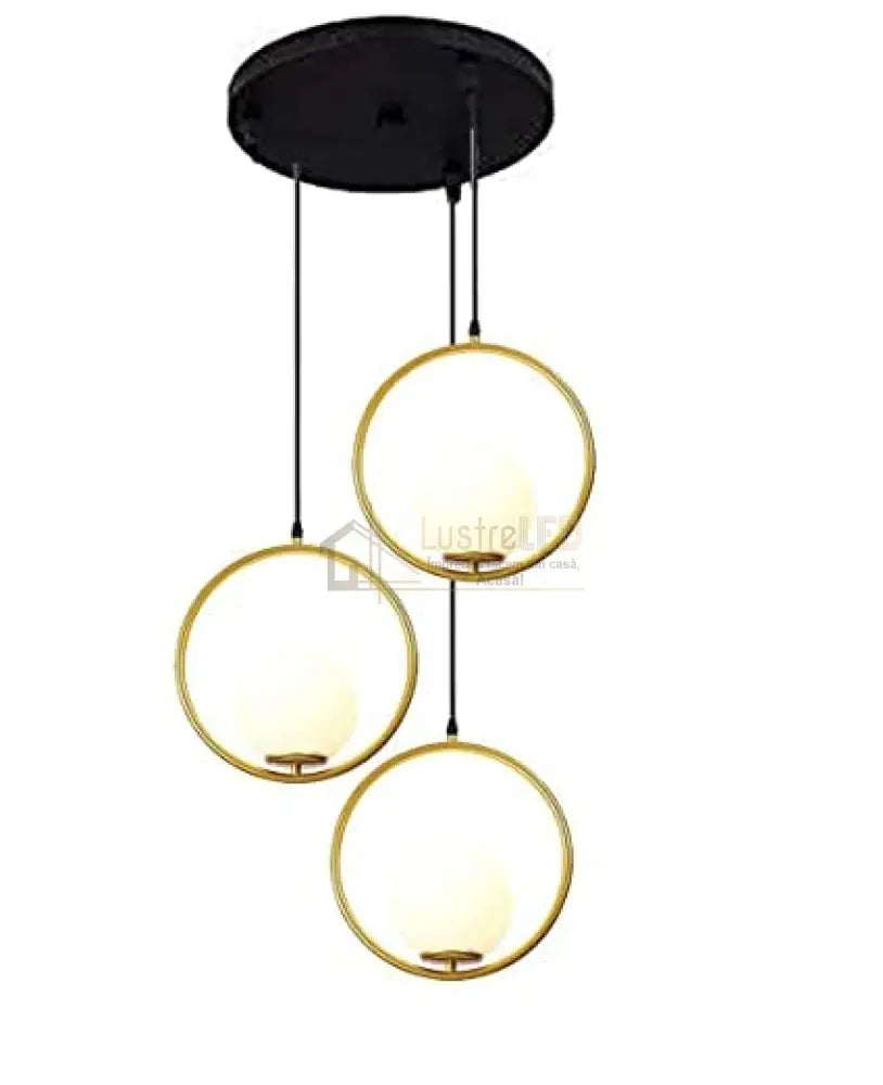 Lustra Abajur Mat Gold Full Moon 3xE27 lustreled.ro