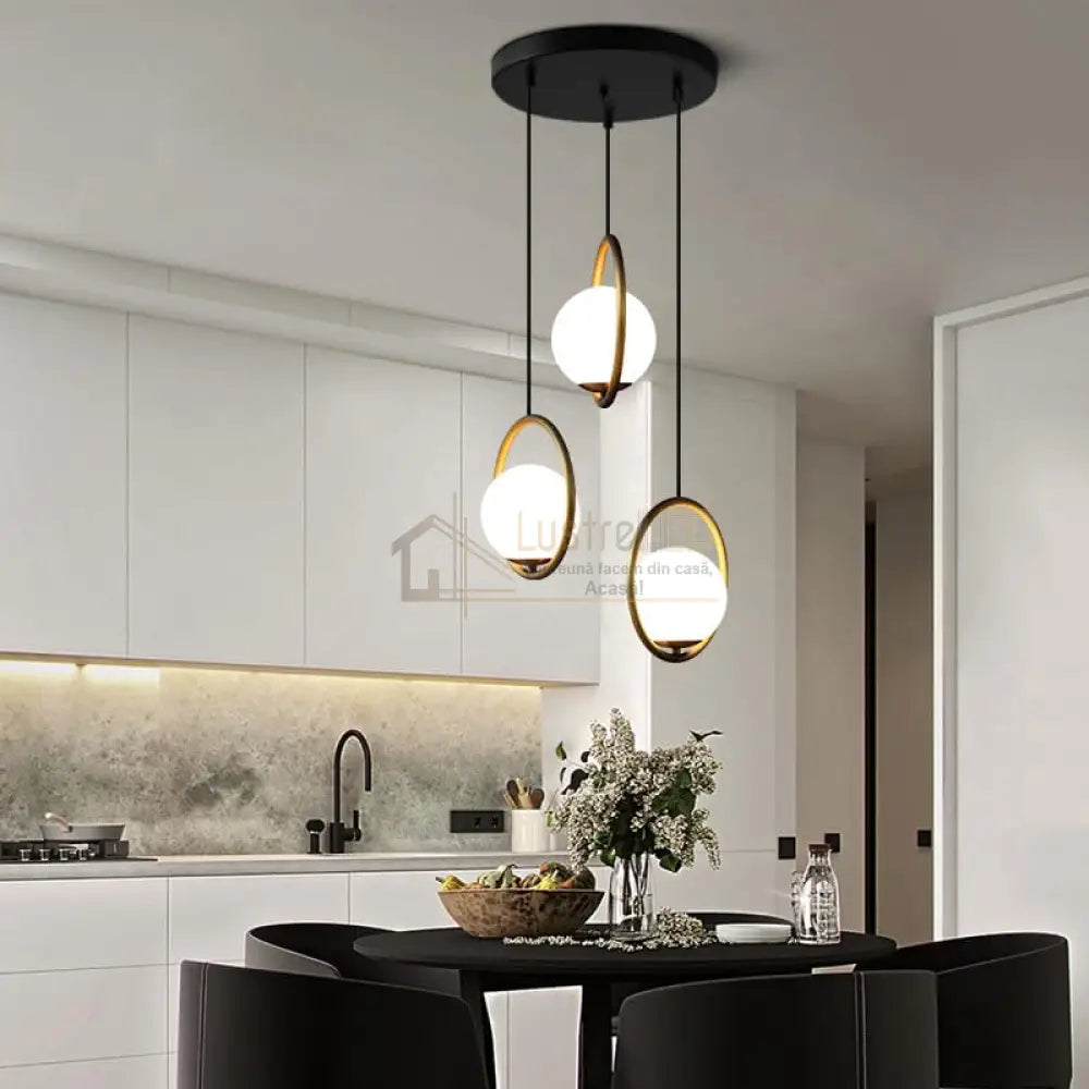 Lustra Abajur Mat Gold Full Moon 3xE27 lustreled.ro
