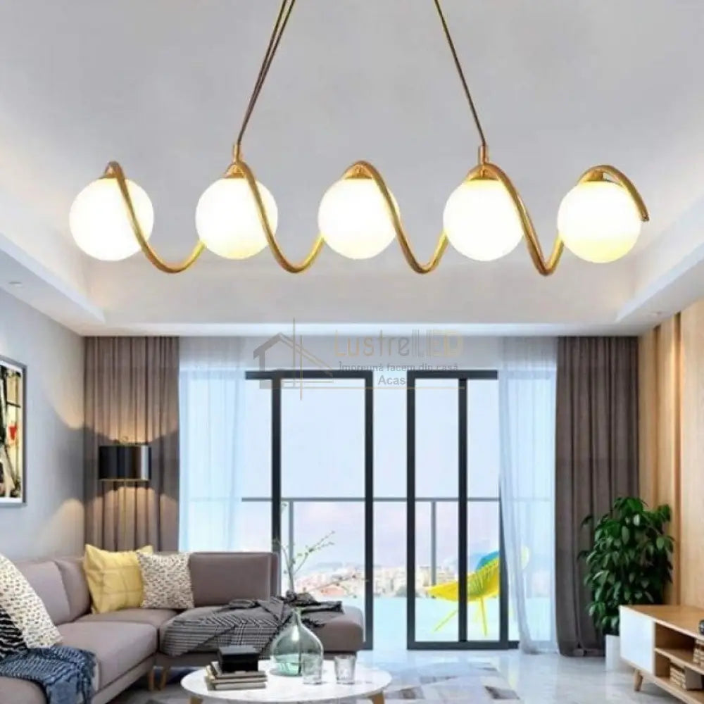 Lustra Abajur Mat Gold Liniara 5Xe27 Spiral Mx165-5 Chandeliers