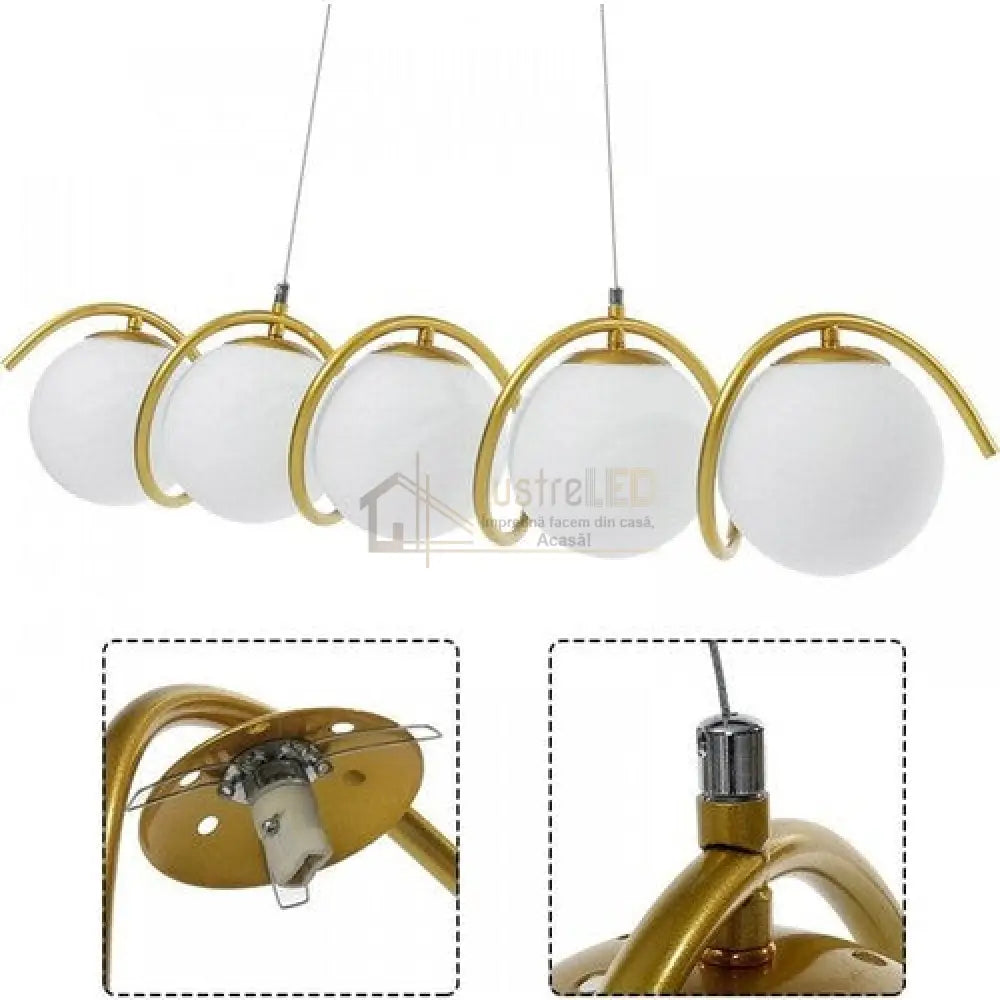 Lustra Abajur Mat Gold Liniara 5Xe27 Spiral Mx165-5 Chandeliers