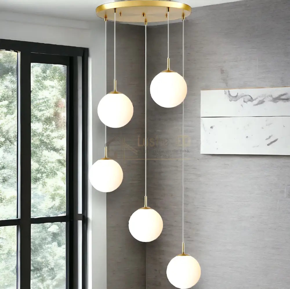 Lustra Abajur Mat Gold Luxury Staircase 5Xe27 Chandeliers