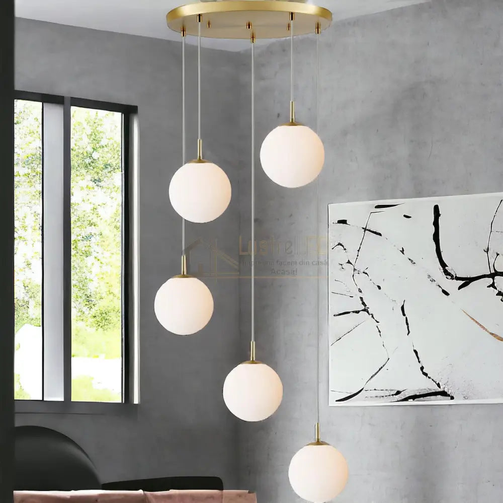 Lustra Abajur Mat Gold Luxury Staircase 5Xe27 Chandeliers