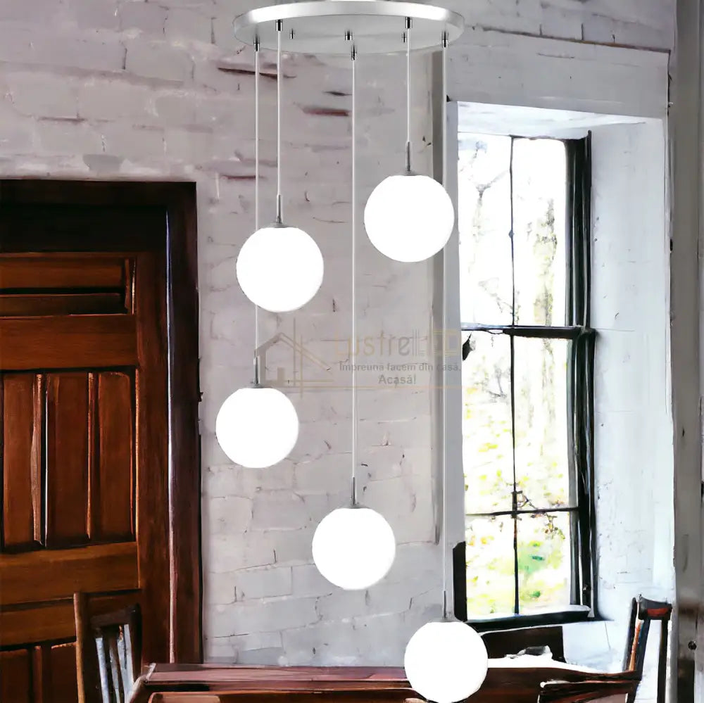 Lustra Abajur Mat Silver Luxury Staircase 5Xe27 Chandeliers