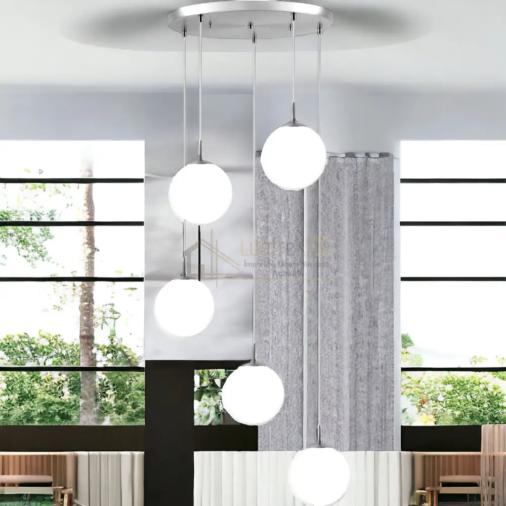 Lustra Abajur Mat Silver Luxury Staircase 5Xe27 Chandeliers