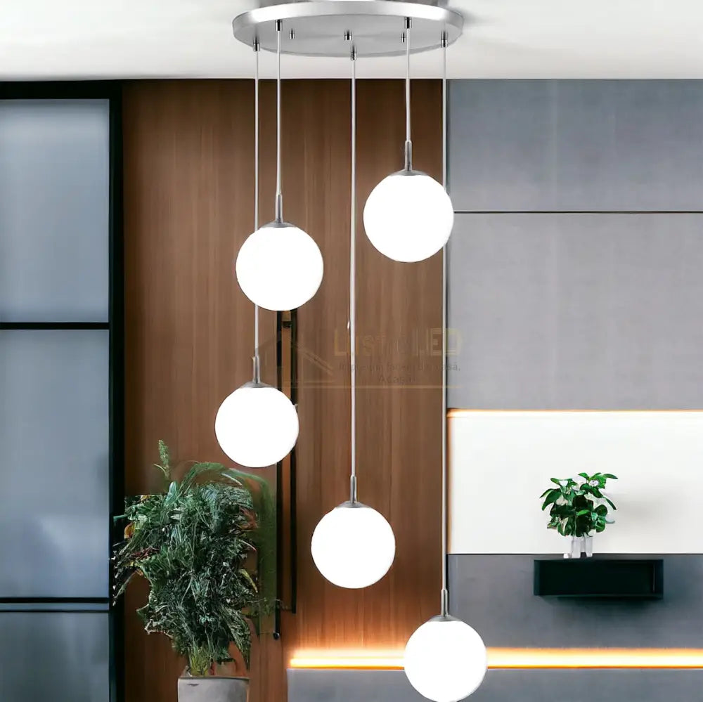 Lustra Abajur Mat Silver Luxury Staircase 5Xe27 Chandeliers