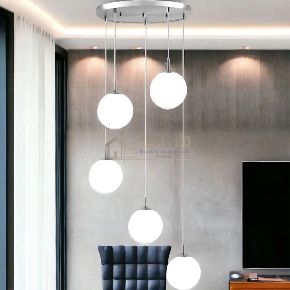 Lustra Abajur Mat Silver Luxury Staircase 5Xe27 Chandeliers