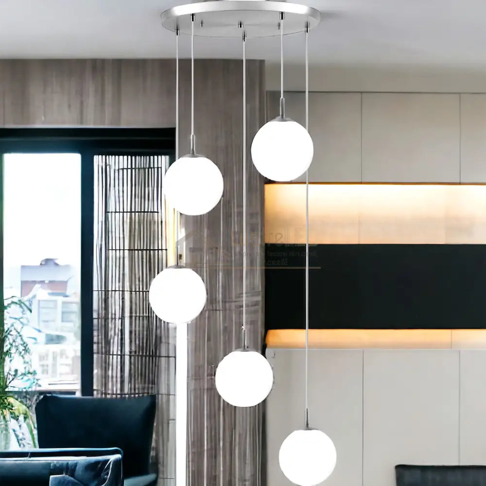 Lustra Abajur Mat Silver Luxury Staircase 5Xe27 Chandeliers