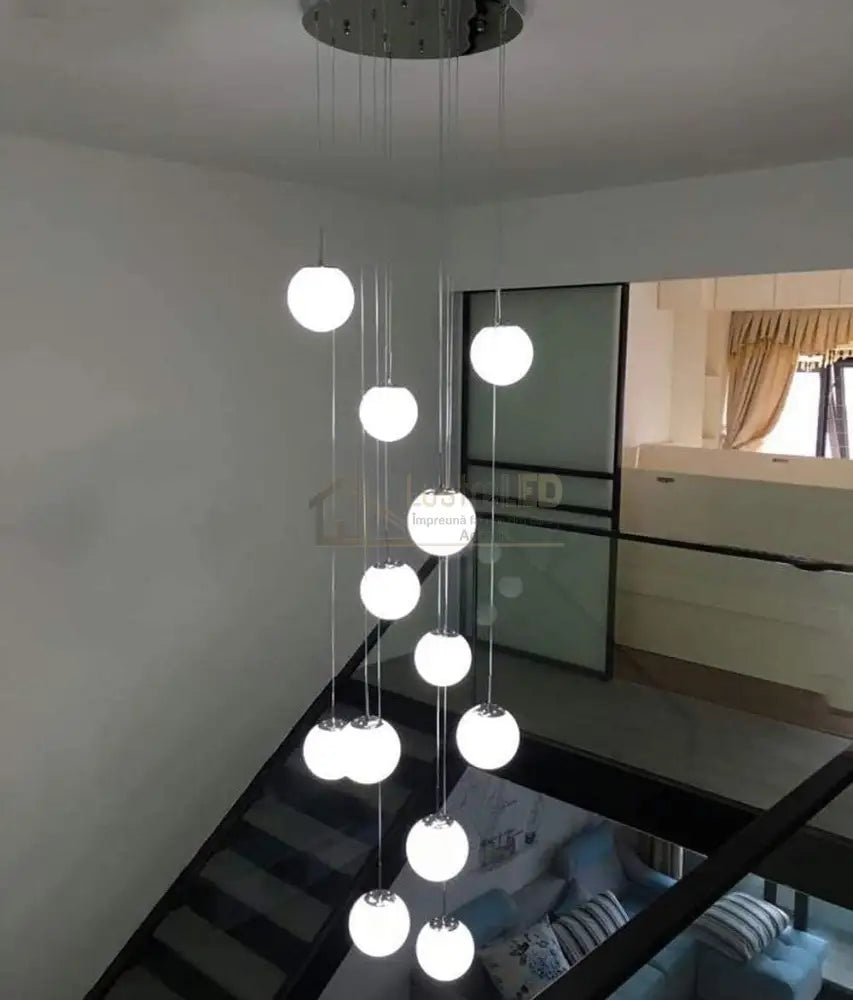 Lustra Abajur Mat Silver Luxury Staircase Gigant Chandeliers