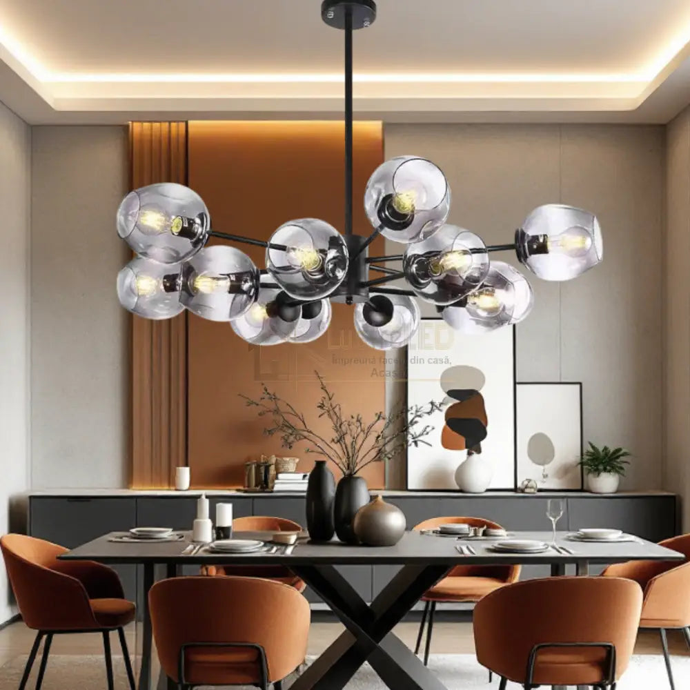 Lustra Abajur Sticla 12xE27 Umbrava - 6035-12 NEAGRA / ABAJUR Chandeliers