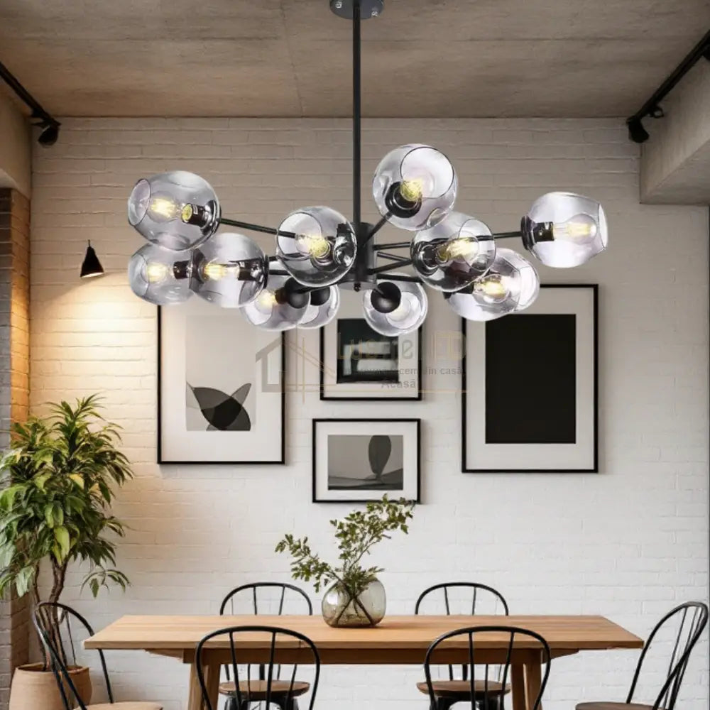 Lustra Abajur Sticla 12xE27 Umbrava - 6035-12 NEAGRA / ABAJUR Chandeliers