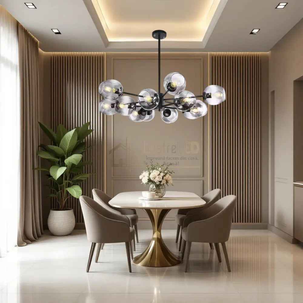 Lustra Abajur Sticla 12xE27 Umbrava - 6035-12 NEAGRA / ABAJUR Chandeliers