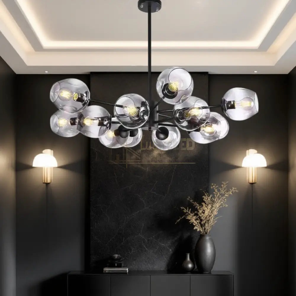 Lustra Abajur Sticla 12xE27 Umbrava - 6035-12 NEAGRA / ABAJUR Chandeliers