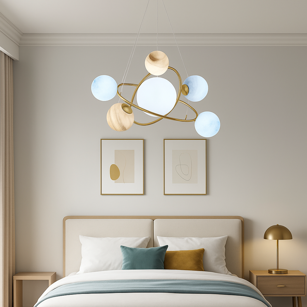 Lustra Suspendata Abajur Mat Gold Murano Style 7xE27