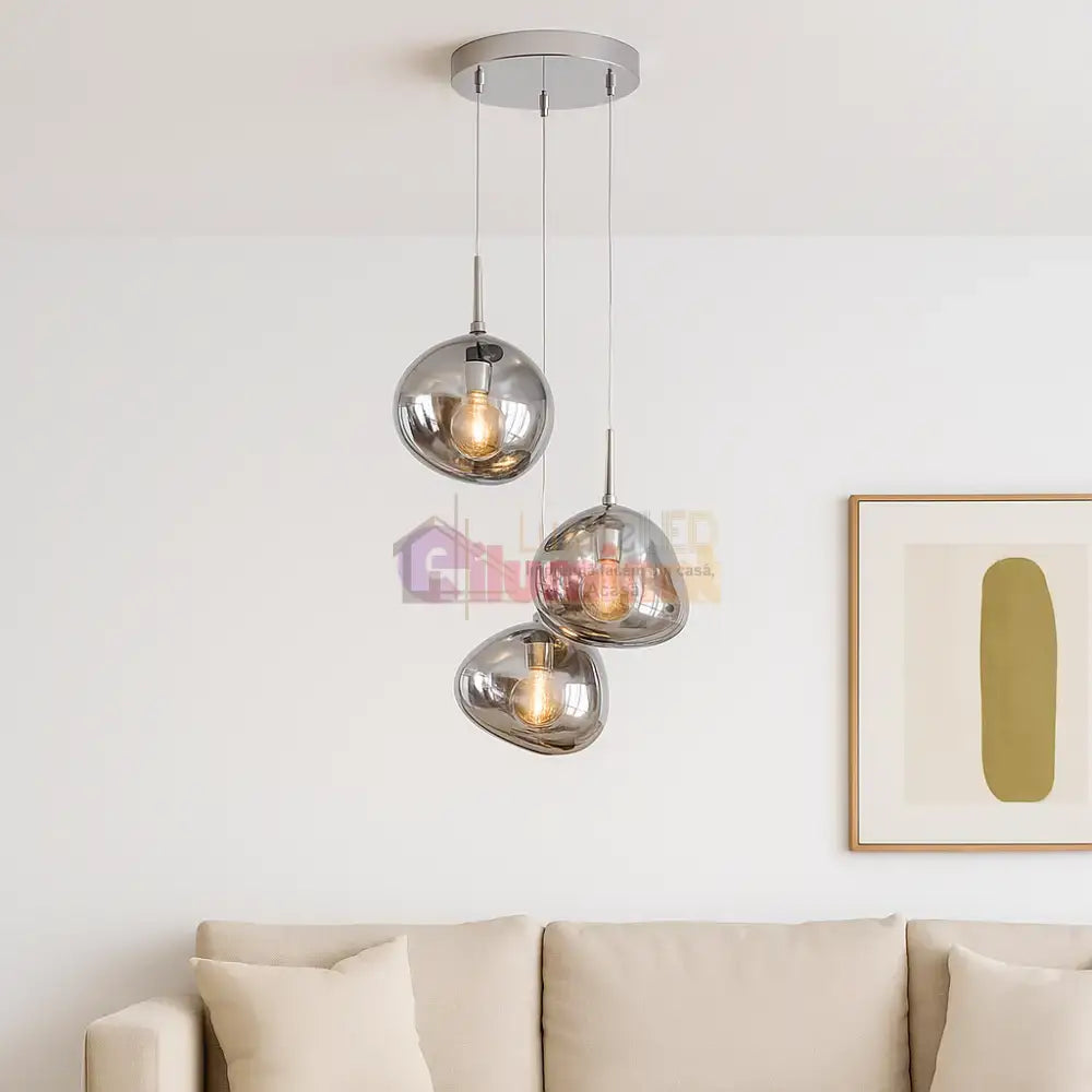 Lustra Abajur Suspendata Chrome Orbs 3xE27 lustreled.ro