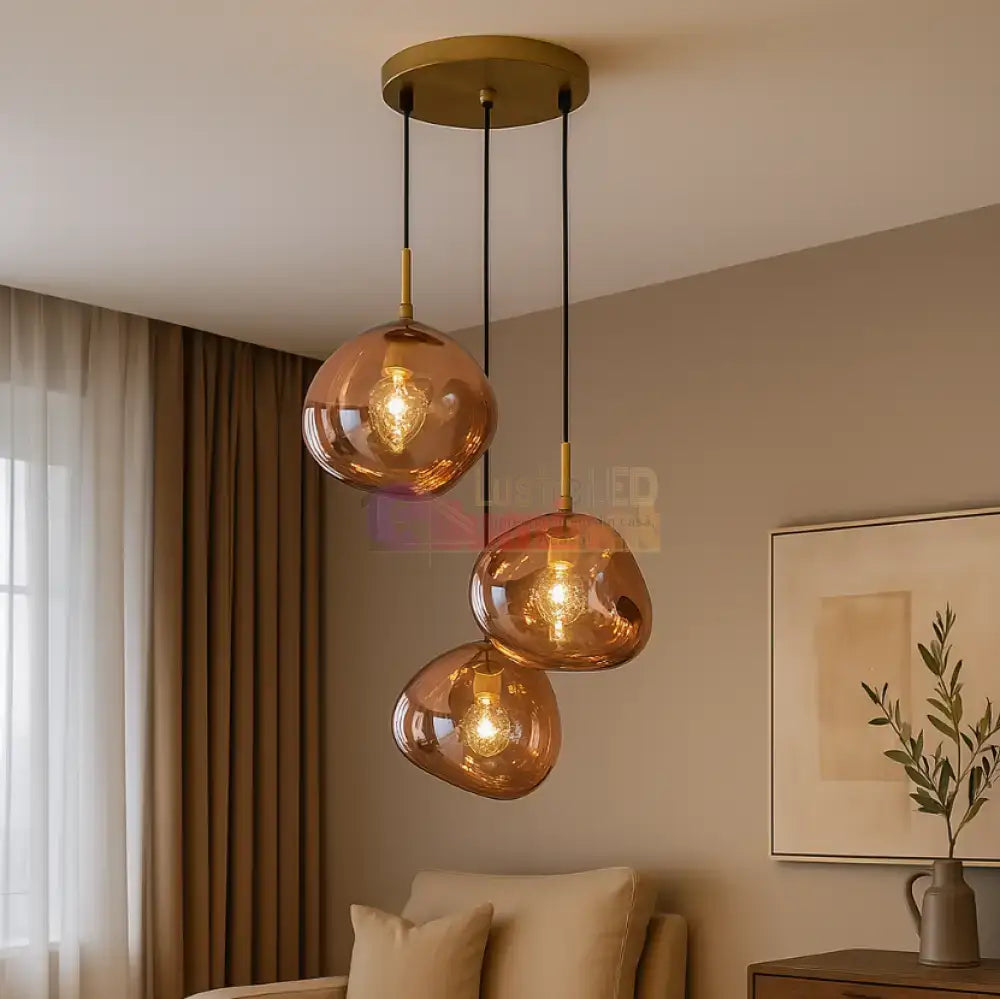 Lustra Abajur Suspendata Copper Orbs 3xE27 lustreled.ro