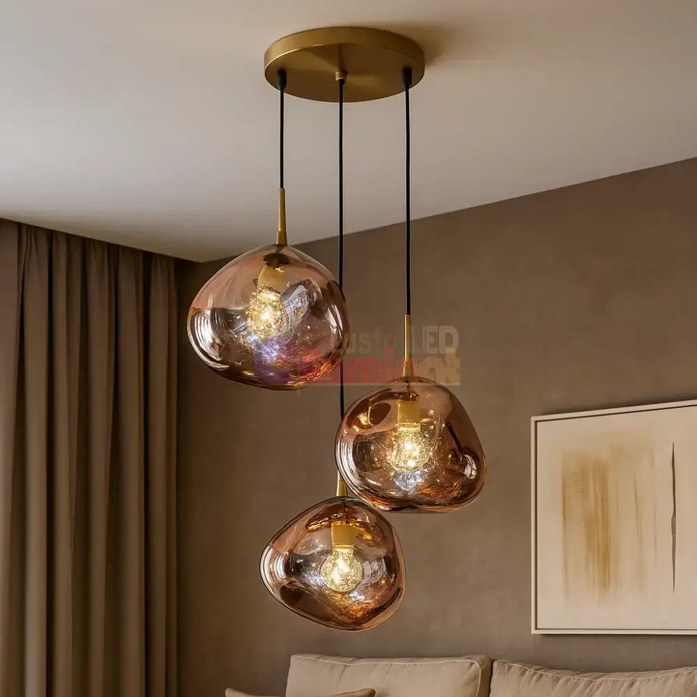 Lustra Abajur Suspendata Copper Orbs 3xE27 lustreled.ro