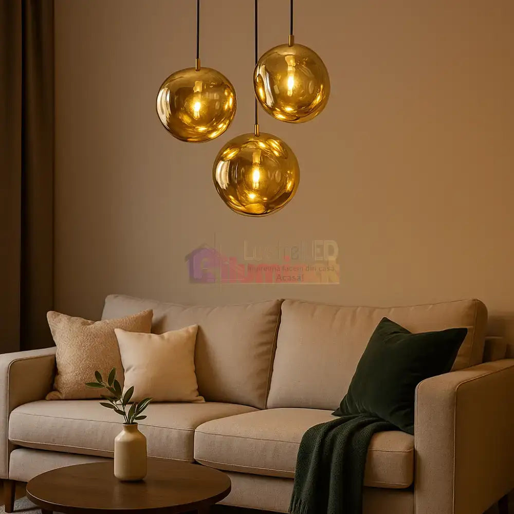 Lustra Abajur Suspendata Golden Orbs 3xE27 lustreled.ro