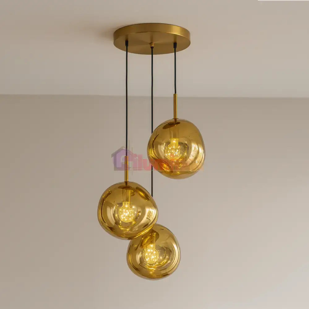 Lustra Abajur Suspendata Golden Orbs 3xE27 lustreled.ro