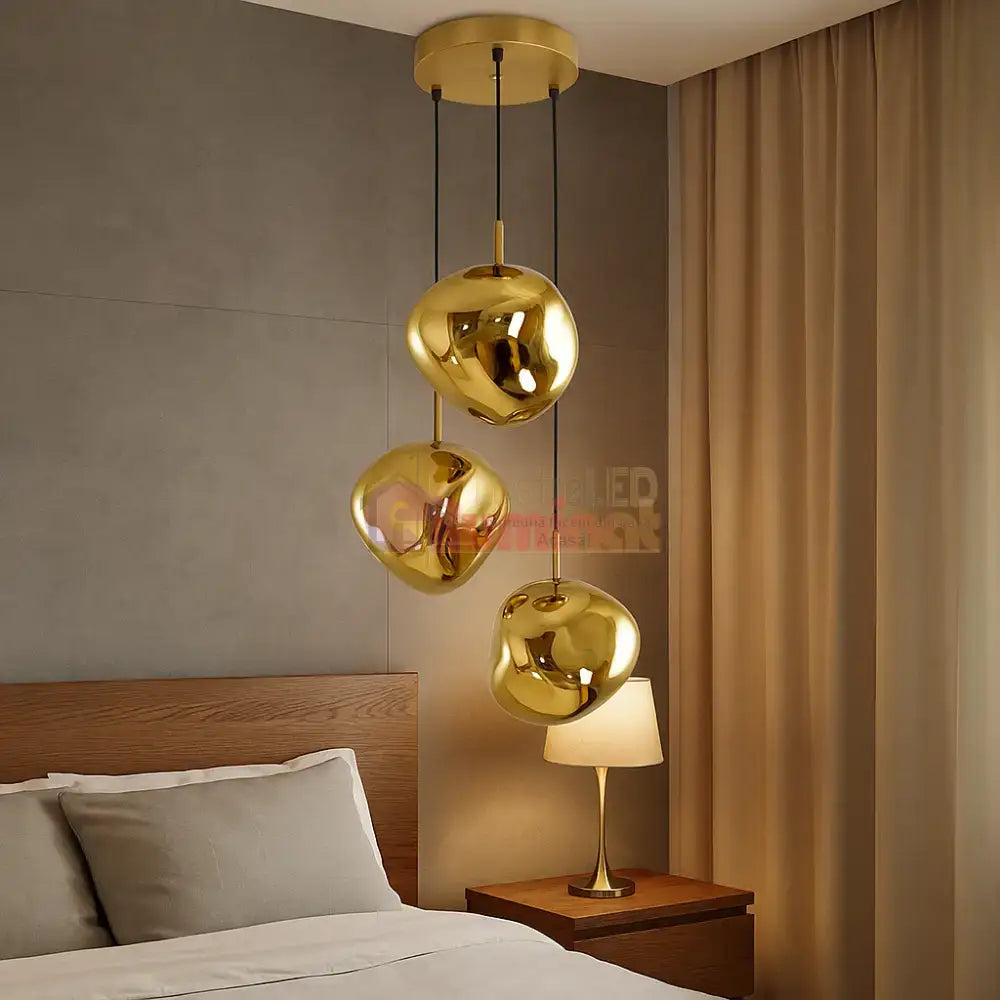 Lustra Abajur Suspendata Golden Orbs 3xE27 lustreled.ro