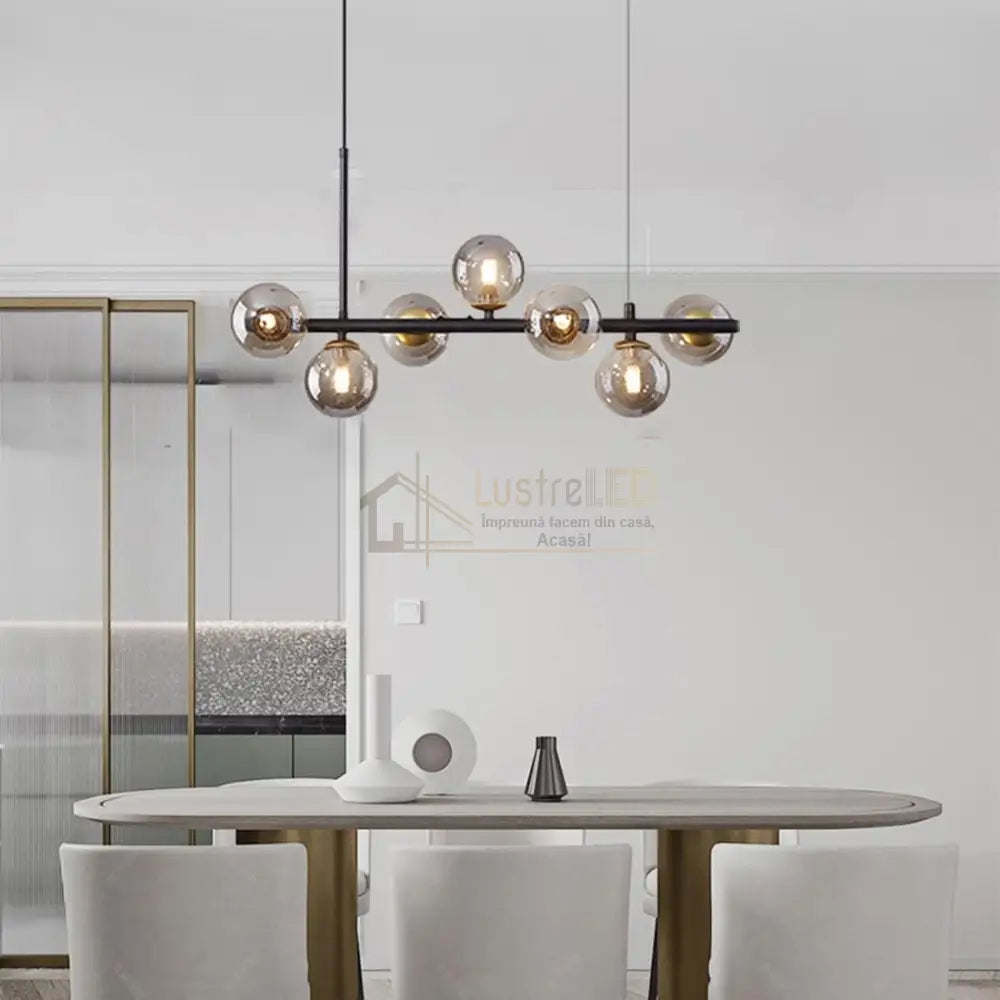 Lustra Abajur Transparent Black Liniara 7Xe27 C8323/7Bk Chandeliers