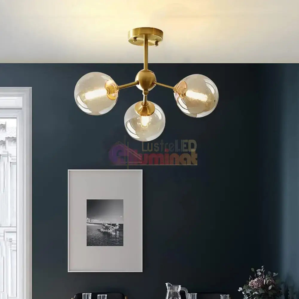  Lustra Abajur Transparent GOLD 3xE14 Mario lustreled.ro