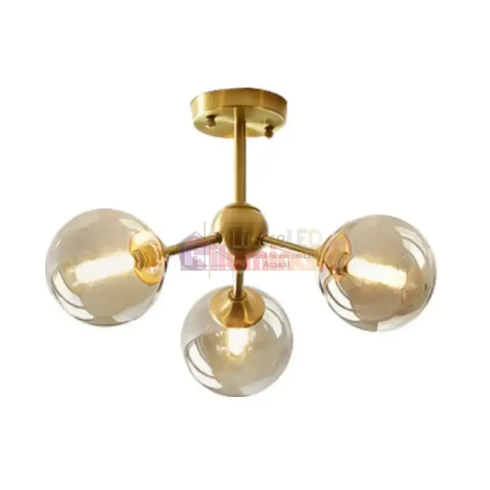  Lustra Abajur Transparent GOLD 3xE14 Mario lustreled.ro