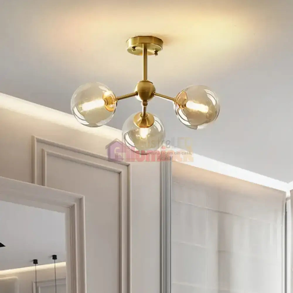  Lustra Abajur Transparent GOLD 3xE14 Mario lustreled.ro