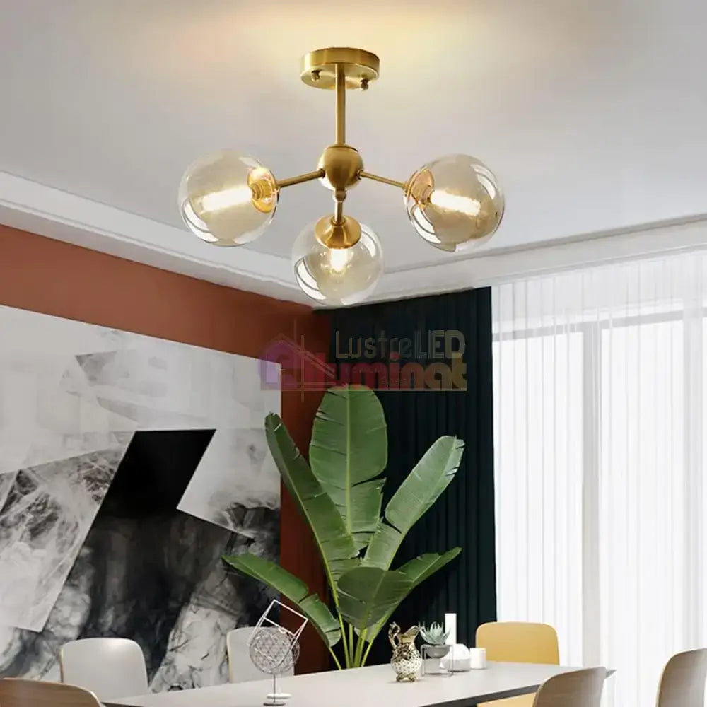  Lustra Abajur Transparent GOLD 3xE14 Mario lustreled.ro