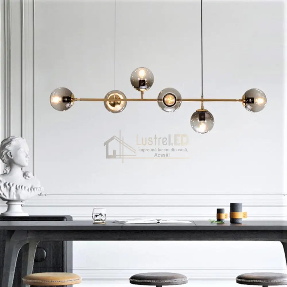 Lustra Abajur Transparent Gold Liniara 6Xe27 Chandeliers