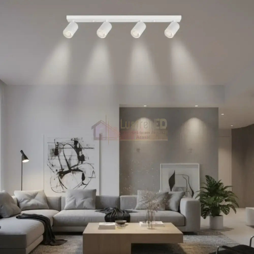 Lustra Alba Liniara cu 4 Spoturi Reglabile 4xGU10 Lighting Fixtures
