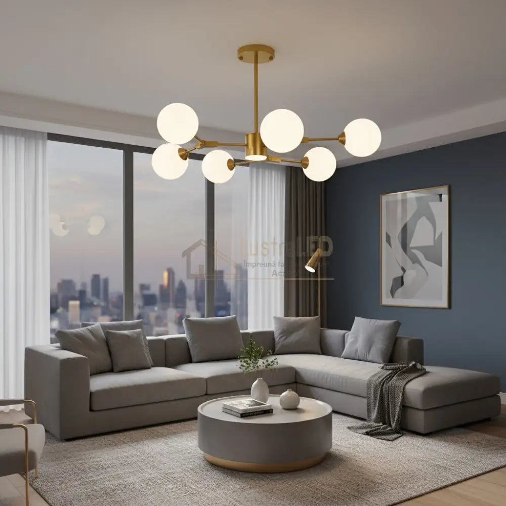 Lustra Auryn Gold Abajur Mat 6xG9 Chandeliers