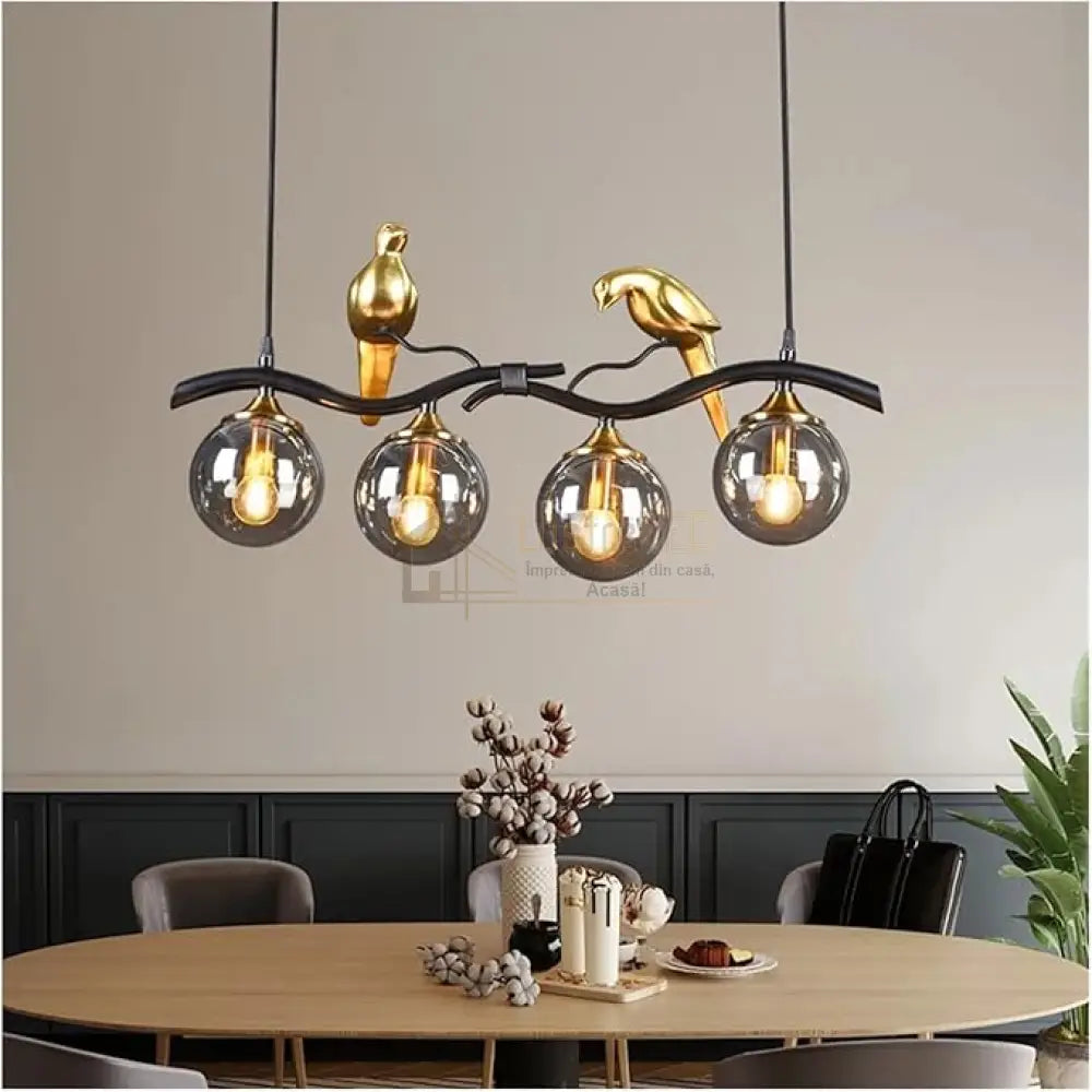 Lustra Abajur Birdy BLACK & GOLD 4xE14 lustreled.ro