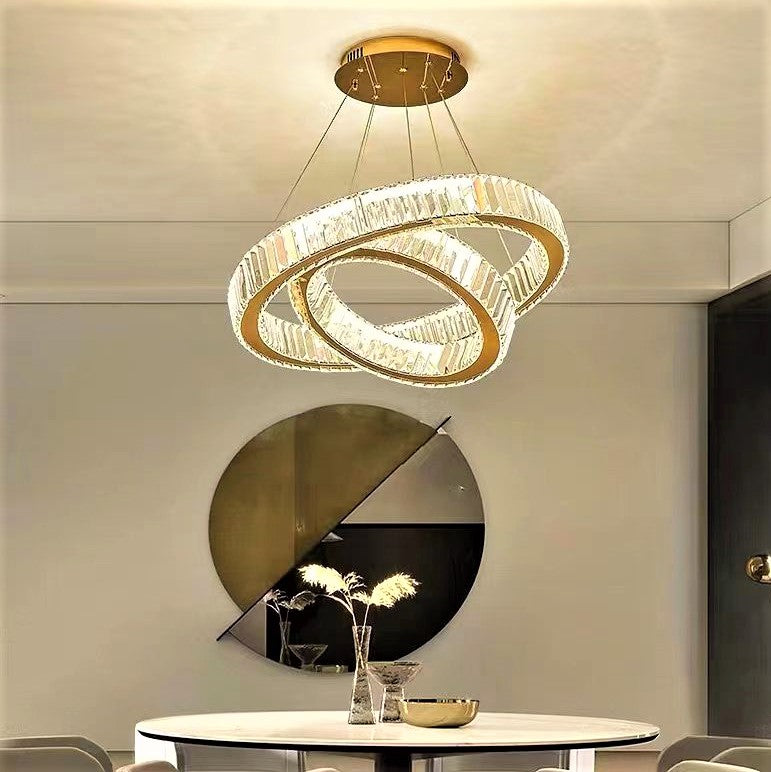 Candelabru LED 80W Cristal ROYAL GOLD 2 Segmente 40+60cm Telecomanda