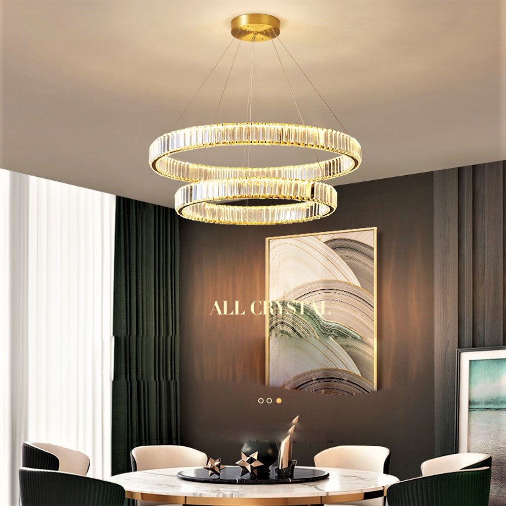 Candelabru LED 80W Cristal ROYAL GOLD 2 Segmente 40+60cm Telecomanda