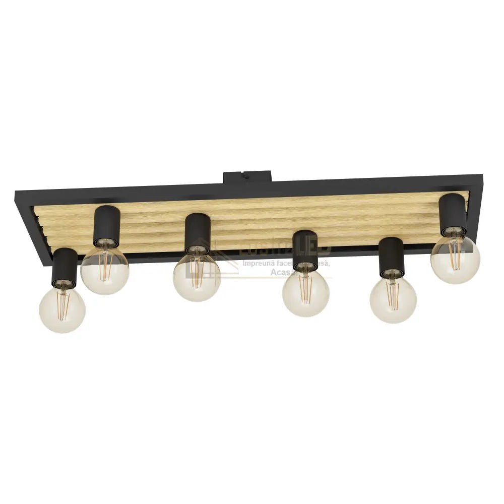 Lustra CONSETT Black & Wood 6xE27 Eglo Lighting Fixtures