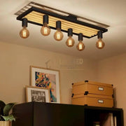 Lustra CONSETT Black & Wood 6xE27 Eglo Lighting Fixtures