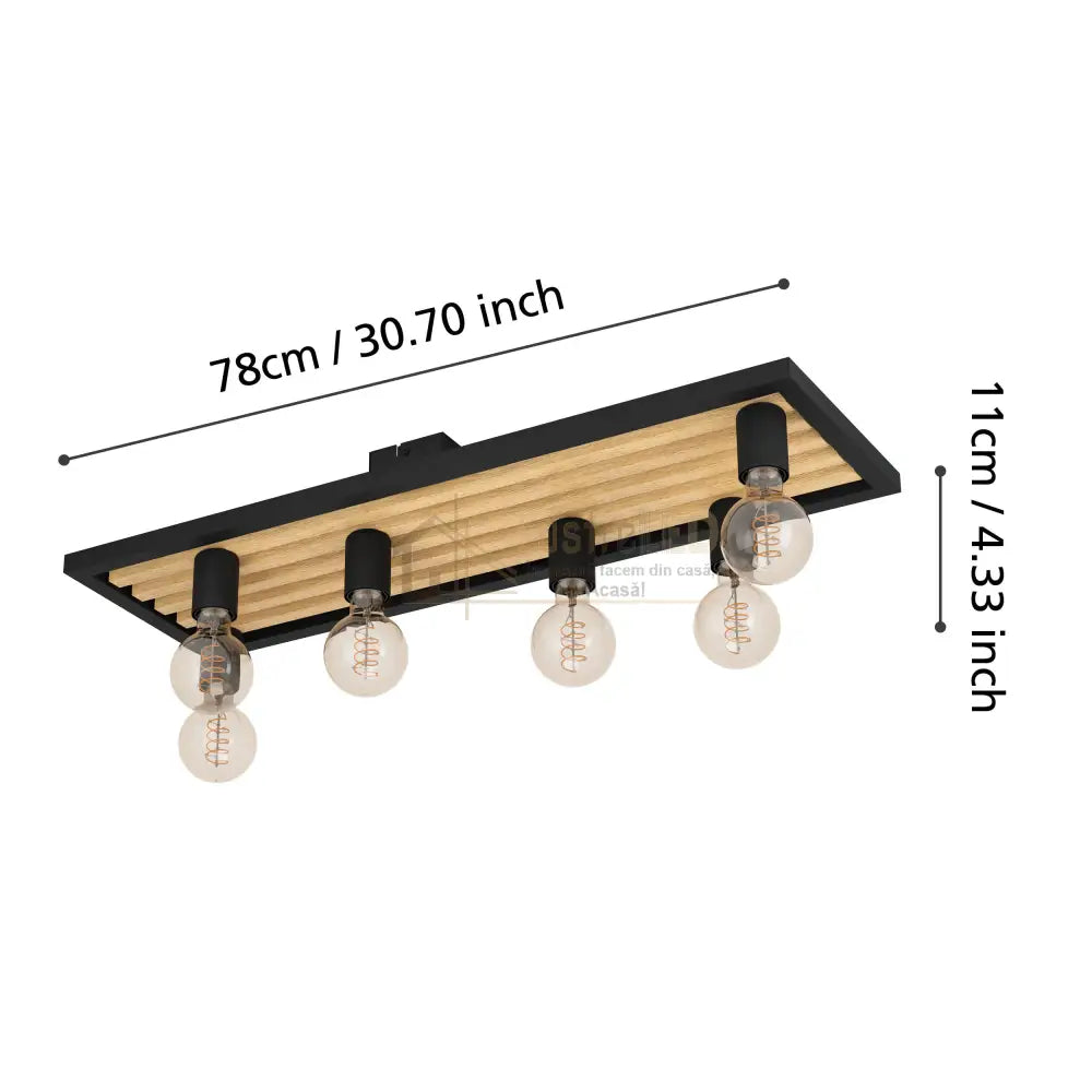 Lustra CONSETT Black & Wood 6xE27 Eglo Lighting Fixtures