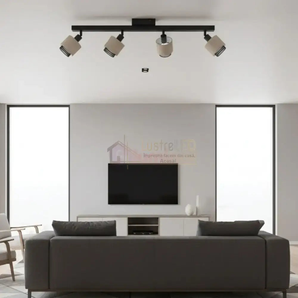 Lustra Cu 4 Spoturi Reglabile Black Natural ROSLEY 75CM NEAGRA Lighting Fixtures