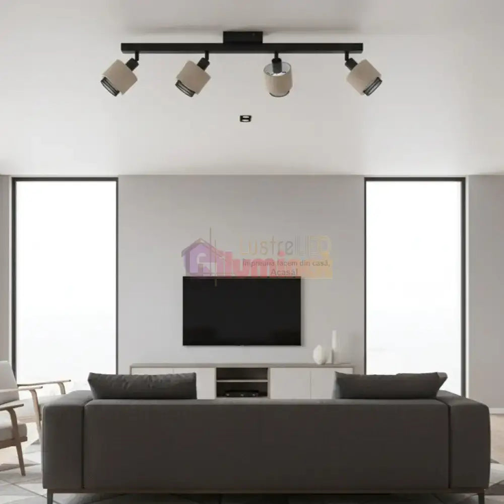 Lustra Cu 4 Spoturi Reglabile Black Natural ROSLEY 75CM NEAGRA Lighting Fixtures