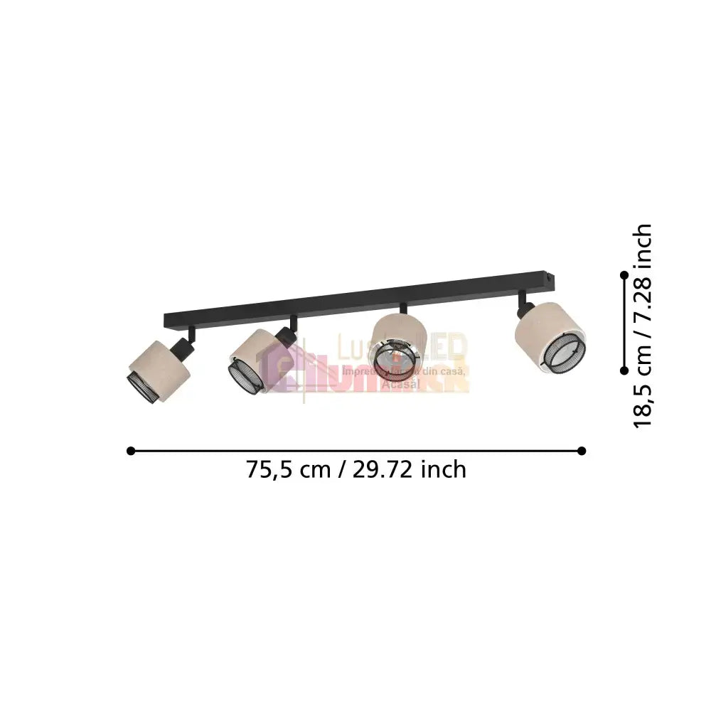 Lustra Cu 4 Spoturi Reglabile Black Natural ROSLEY 75CM NEAGRA Lighting Fixtures