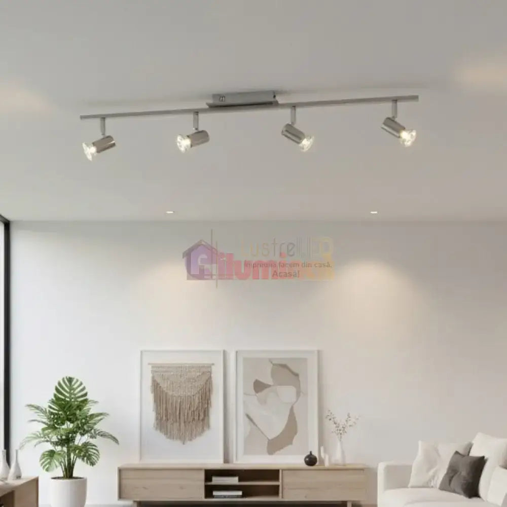 Lustra Cu 4 Spoturi Reglabile Silver ROTTELO 78CM ARGINTIE Lighting Fixtures